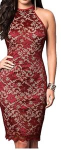 Burgundy Sleeveless Floral Cocktail Dress